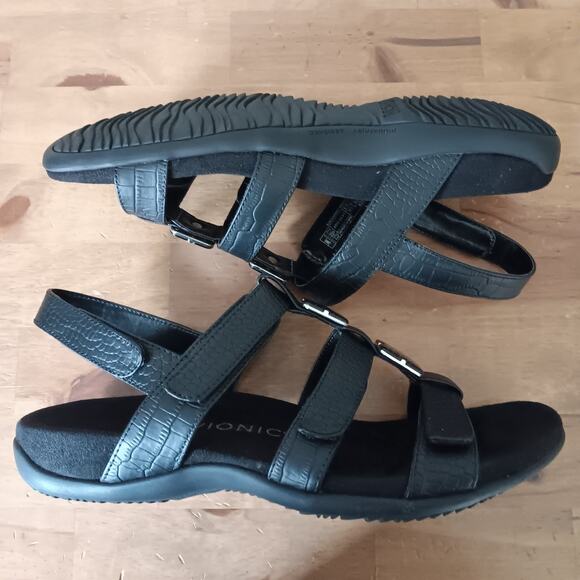 Vionic Amber Black 3 Strap Adjustable Faux Croc Slingback Sandals Women's 9 - Picture 5 of 10